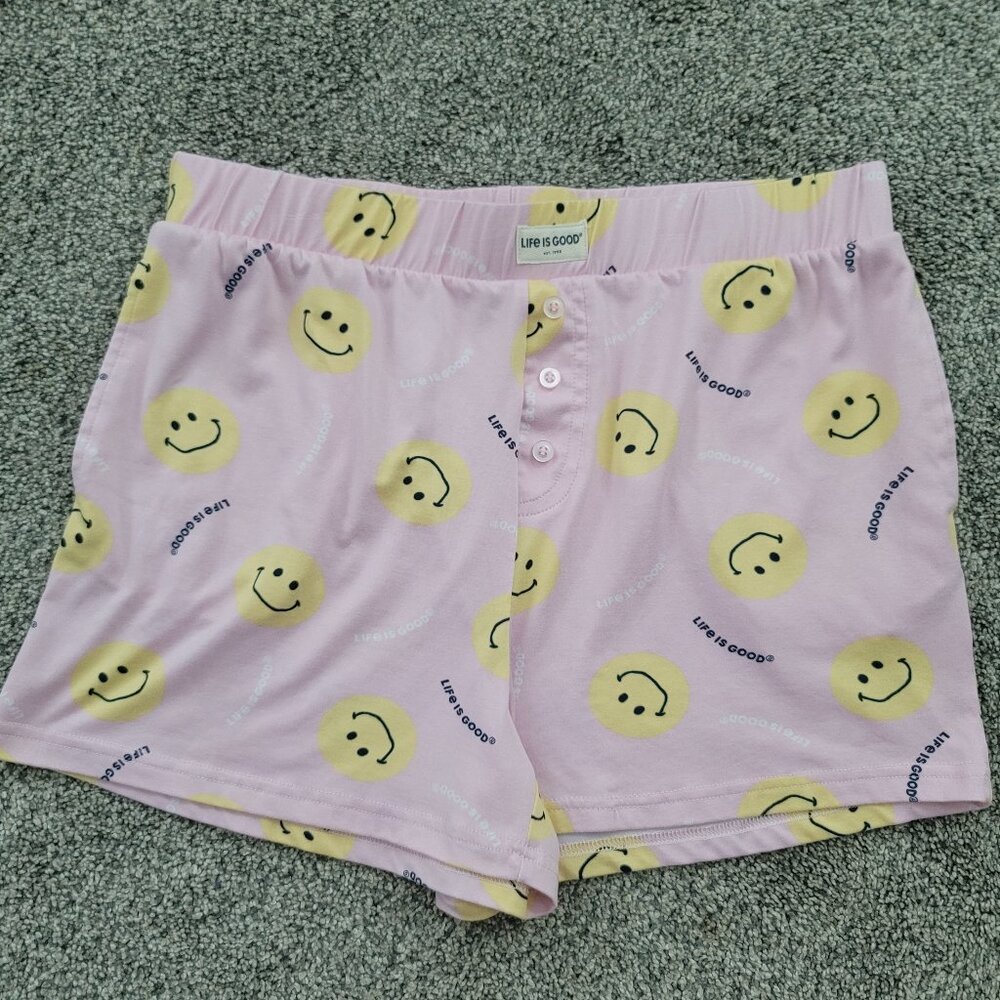 Life is Good Pink Smiley Face Sleep Shorts Medium